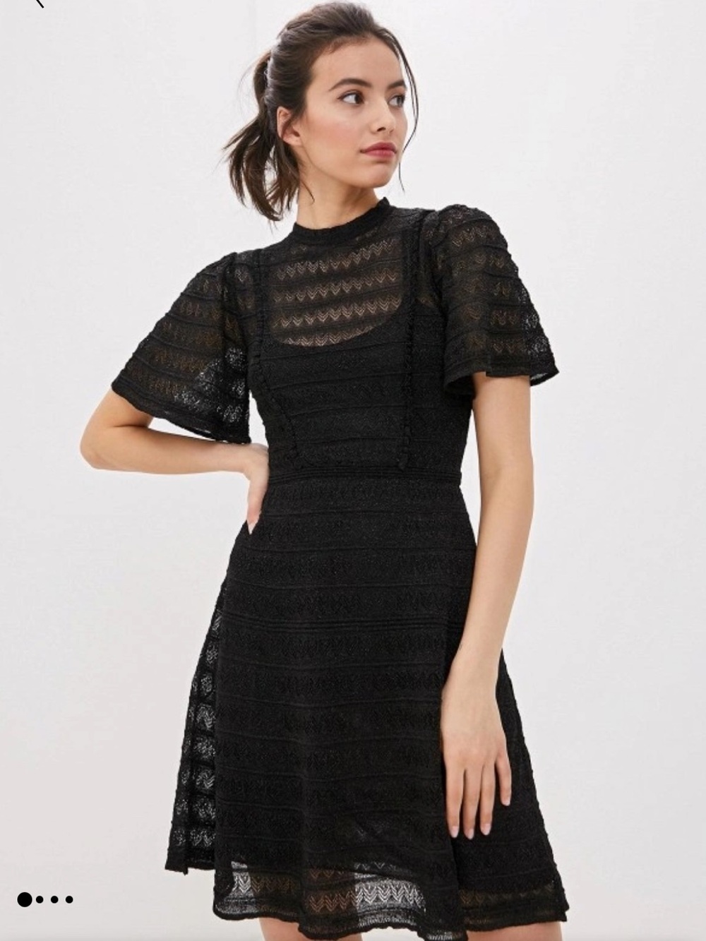 M Missoni Black Shimmer Mock Neck Dress Knit Pointelle Fit & Flare Stretch Sz XS